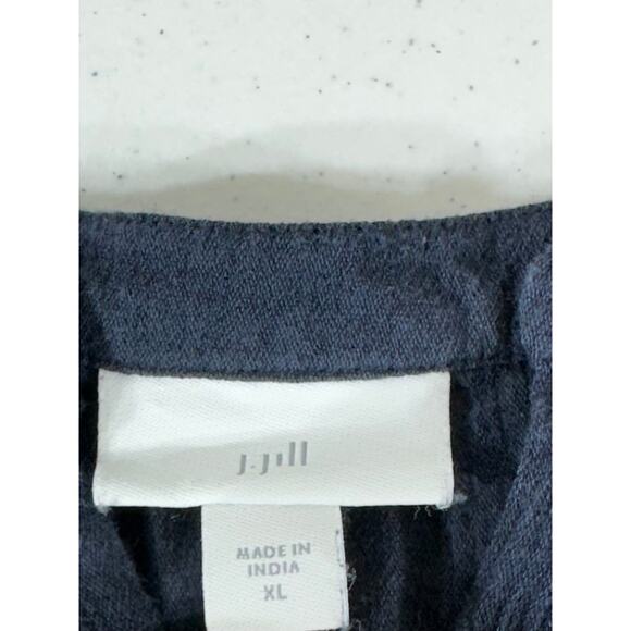 J Jill Gauzy Top Blouse Sz XL Black White Embroidery Covered Buttons Semi Sheer - Picture 3 of 9